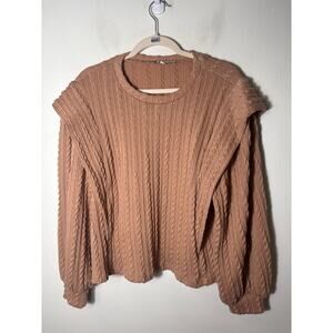 Moodie Reddish Tan Long Puff Sleeve Knit Sweater Sz S
